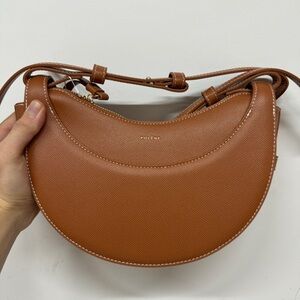 Polene Brown Crescent Shoulder Bag with GoldAccent